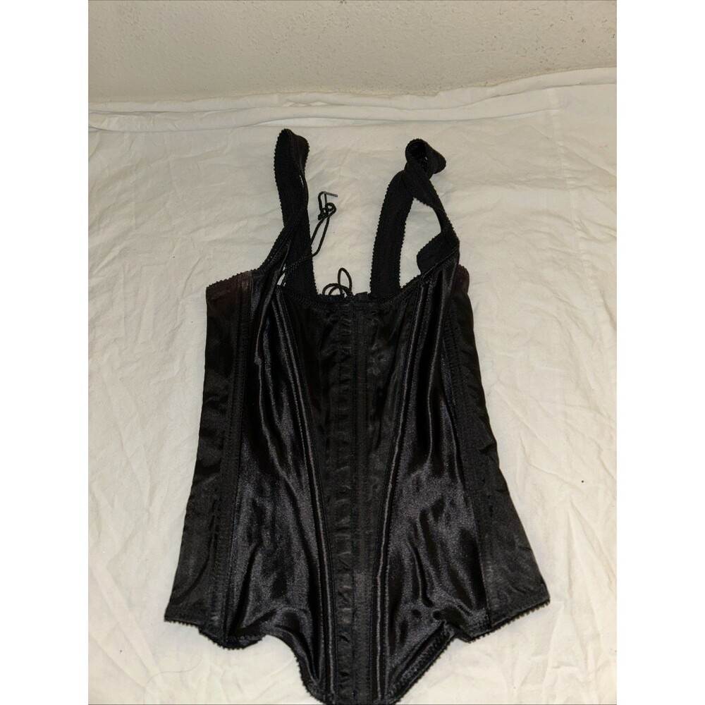 Vtg Victoria’s Secret Black Satin Corset Top Lace Up Front Bustier Boned Small S